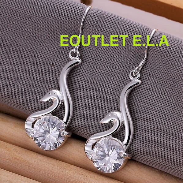 45mm CZ SWAN SILVER DANGLE EARRINGS